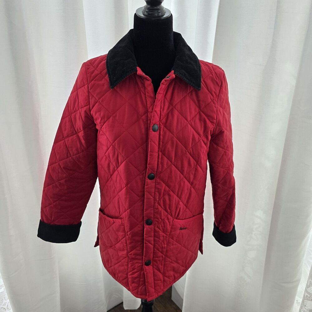 Barbour Red Quilted Jacket with Black Collar